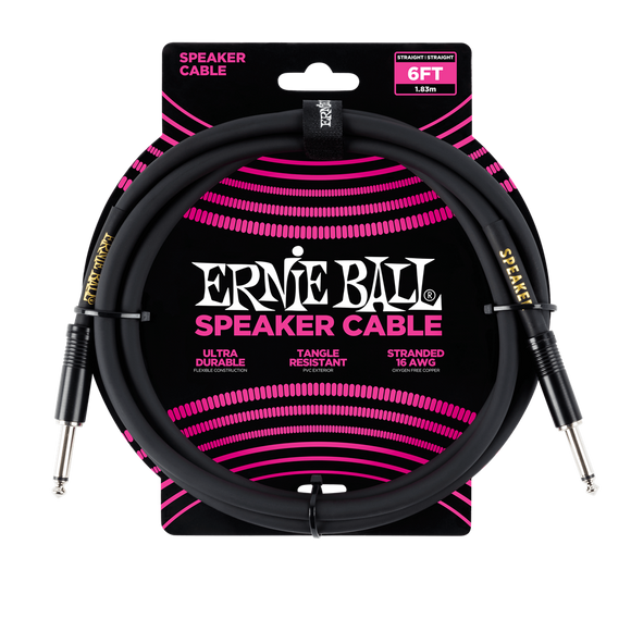Ernie Ball Straight to Straight Jack to Jack Speaker Cable -Black, 6 ft