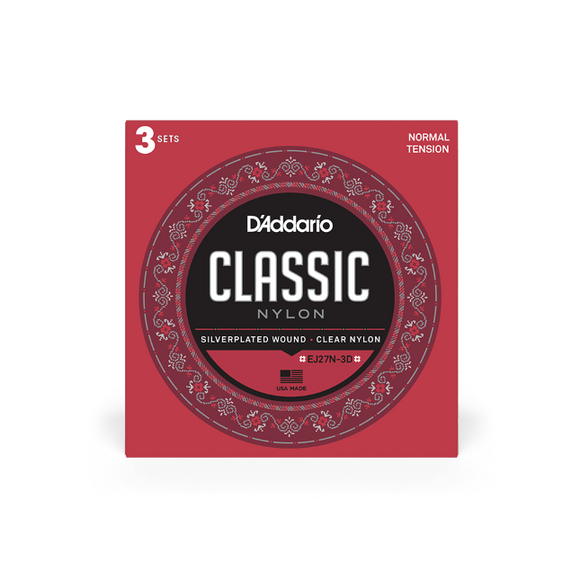 D'Addario Classical Guitar Strings - Classic Nylon Student 4/4 Size, Normal Tension - 3 PACK