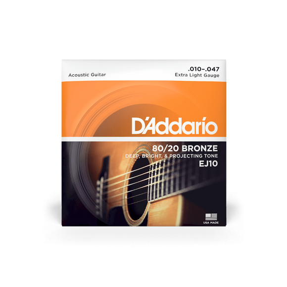 D'Addario Acoustic Guitar Strings - Extra Light/10-47, 80/20 Bronze