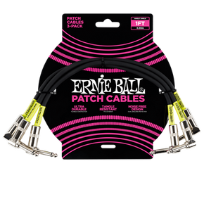 Ernie Ball Patch Cable - Angled / Black, 1 ft - 3 PACK