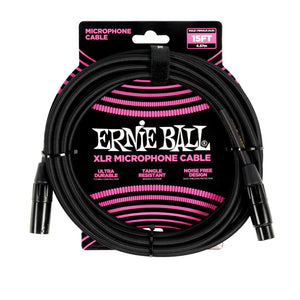 Ernie Ball XLR (M) to XLR (F) Microphone Cable - Black Braided, 15 ft