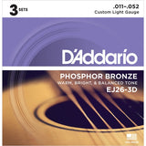D'Addario Acoustic Guitar Strings - Custom Light/11-52, Phosphor Bronze - 3 PACK