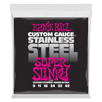 Ernie Ball Custom Gauge Stainless Steel Guitar Strings - Super Slinky, 9-42