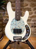 Sterling by Music Man Short-scale Stingray bass with Aqua Cherry Blossom