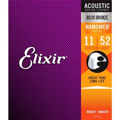 Elixir Acoustic Guitar Strings - Custom Light/11-52, Nanoweb Coating