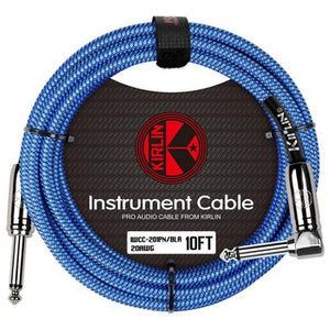 Kirlin Fabric Series Straight to Angle Instrument Cable - Blue, 10 ft