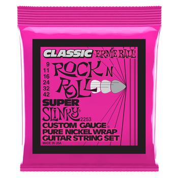 Ernie Ball Classic Rock 'n' Roll Pure Nickel Guitar Strings - Super Slinky/9-42
