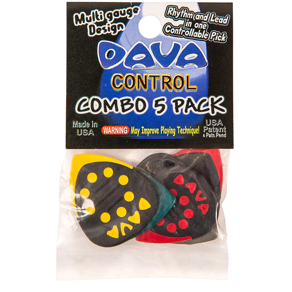 Dava Control Grip Tips Guitar Picks Combo Pack – 6 Picks With Variable Thickness, Made In USA