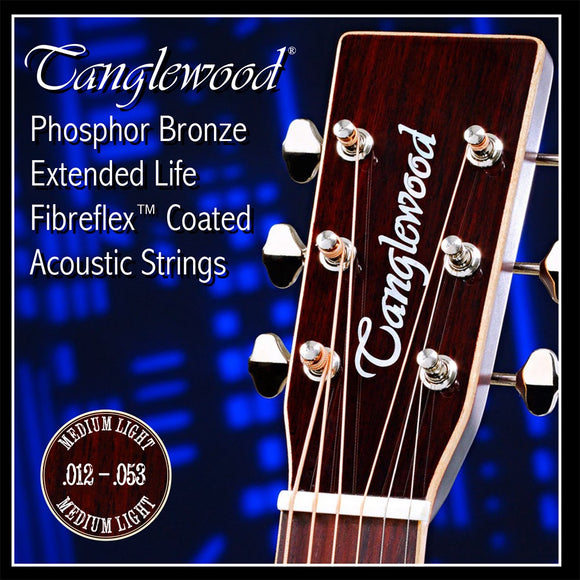 Tanglewood Fibreflex Coated Acoustic Guitar Strings - Medium Light/12-53, Phosphor Bronze