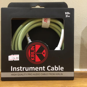 Kirlin Fabric Gel Series Straight to Straight Instrument Cable - Green, 10 ft