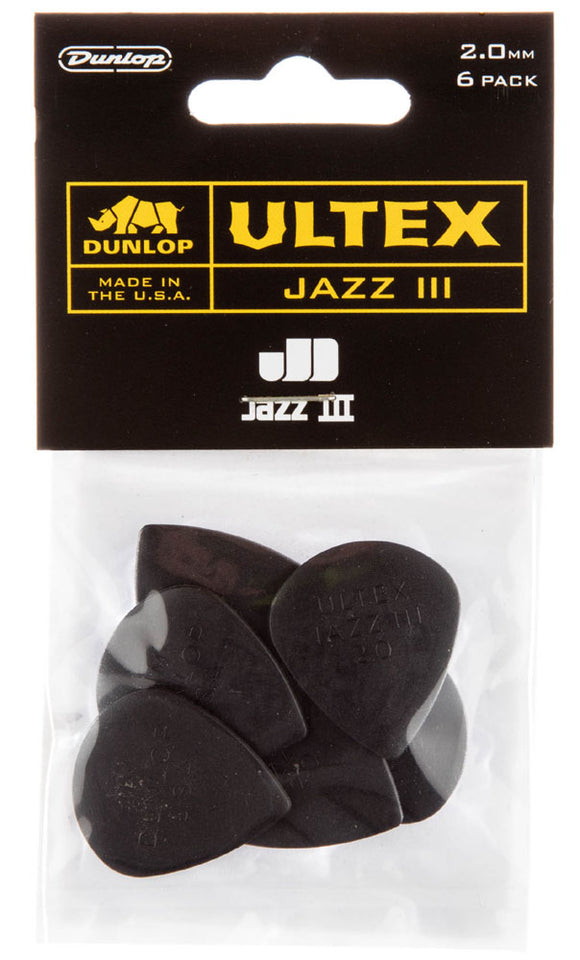 Dunlop Ultex Jazz III Picks - 2.0 mm, 6 pack