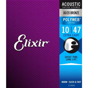 Elixir Acoustic Guitar Strings - Extra Light/10-47, Polyweb Coating
