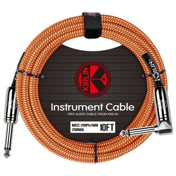 Kirlin Fabric Series Straight to Angle Instrument Cable - Orange, 10 ft