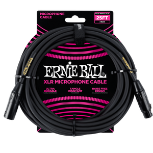 Ernie Ball XLR (M) to XLR (F) Mic Cable - Black, 25 ft
